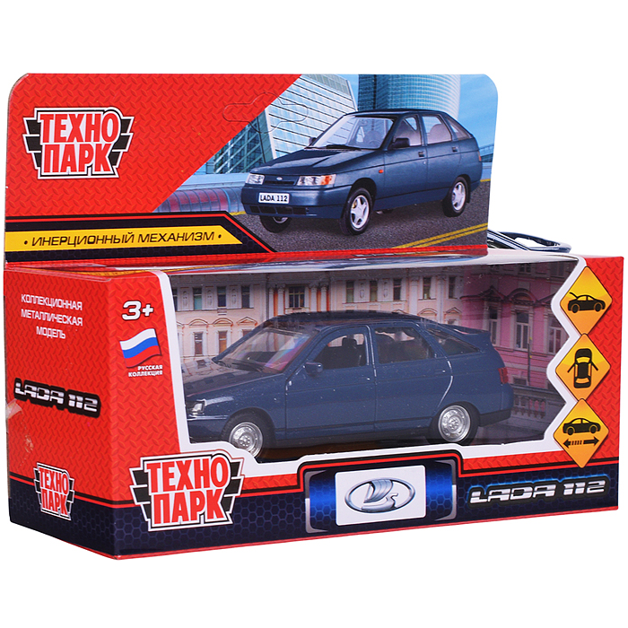 Машина металл. Ваз-2112 12 см, двери, багаж, темно-серый, в коробке