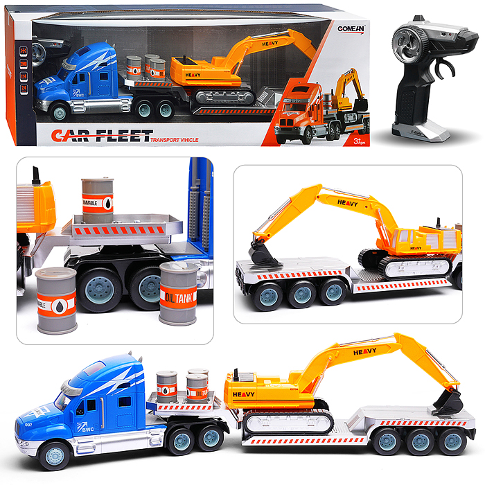 Машина GM1938 "Грузовик тягач с экскаватором" р/у, 27 MHz, в коробке