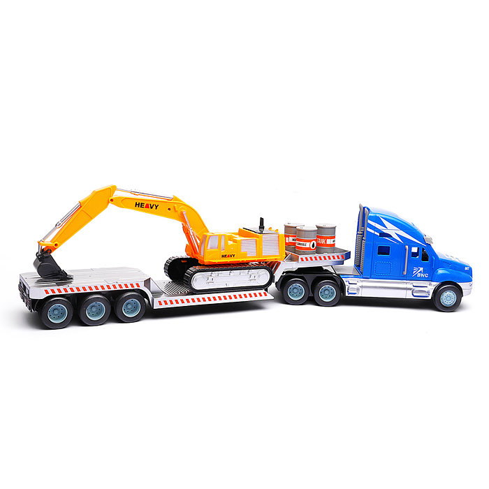 Фото к товару Машина GM1938 "Грузовик тягач с экскаватором" р/у, 27 MHz, в коробке Машина GM1938 "Грузовик тягач с экскаватором" р/у, 27 MHz, в коробке