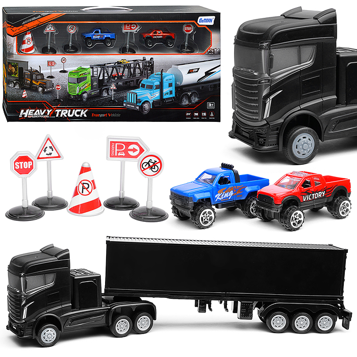 Набор машин 2002 "Контейнеровоз "Динозавры" с машинками и дорожными знаками, в коробке