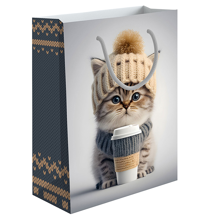 Пакет бумажный подарочный ВС "Пушистый кот" глянец, размер 18x23x10см