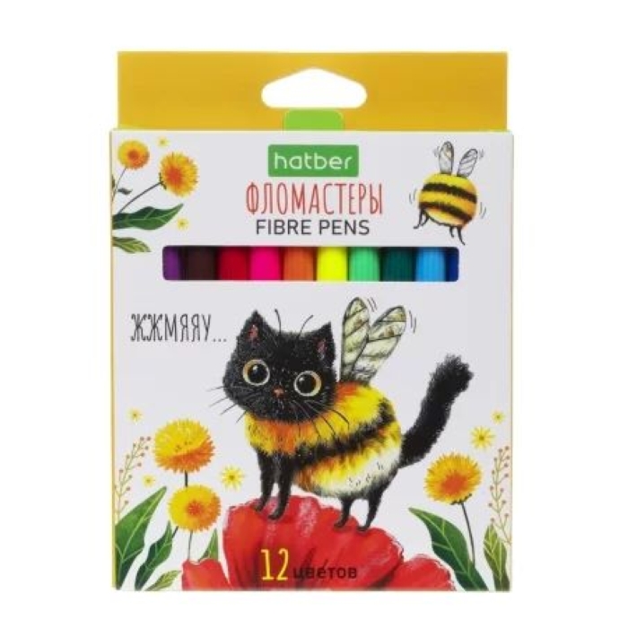 Фломастеры "ECO" 12 цв. "Жж-мяу" в картонной коробке с европодвесом