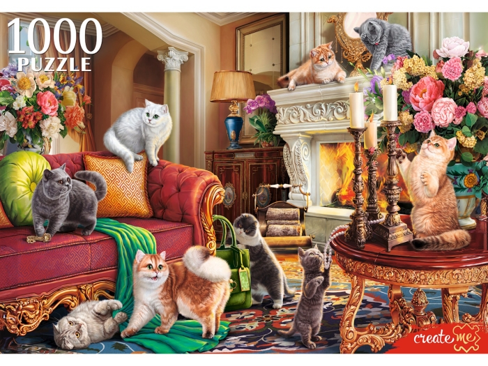Пазлы 1000 "Британские кошки в гостиной"