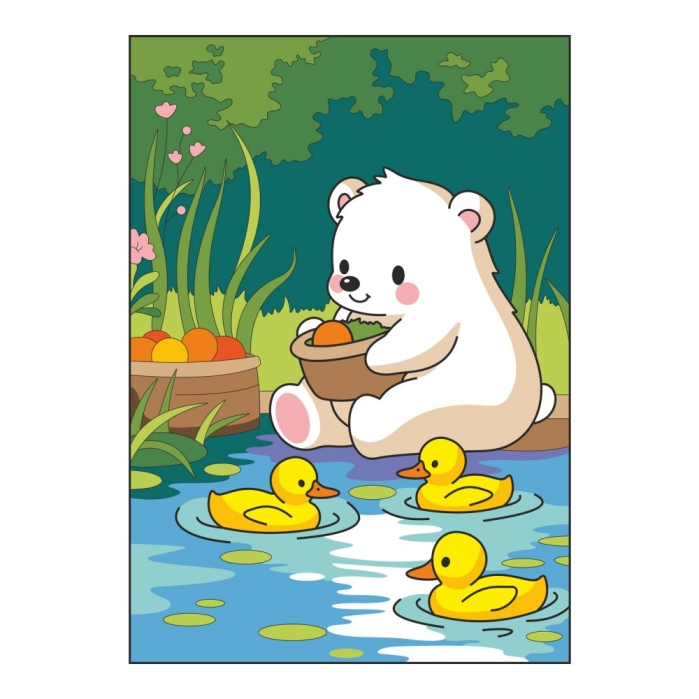 Картина по номерам для малышей на картоне 20х30 "Мишка с уточками"