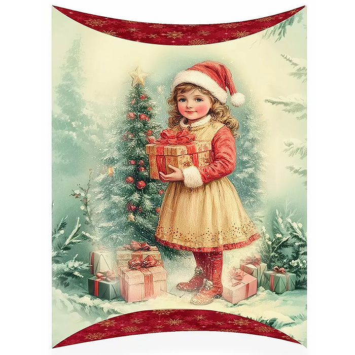 Коробочка для подарка без надписи (новогодняя, девочка и ёлка)