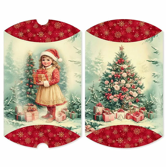 Коробочка для подарка без надписи (новогодняя, девочка и ёлка)