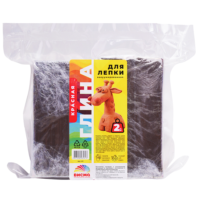 Глина для лепки вакуумированная, красная 2 кг, Глина для лепки вакуумированная, красная 2 кг,