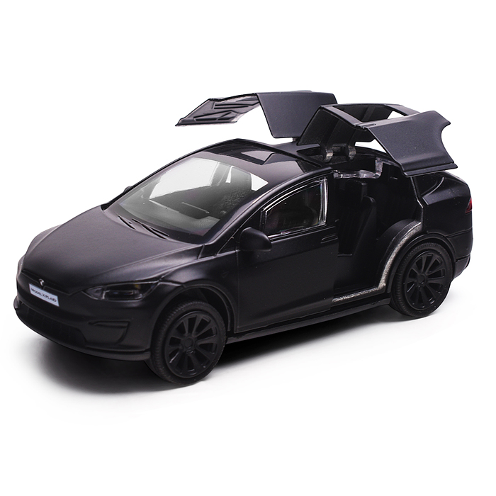 Машина металл. свет-звук tesla model x plaid 12 см, двери, черный мат, в коробке 