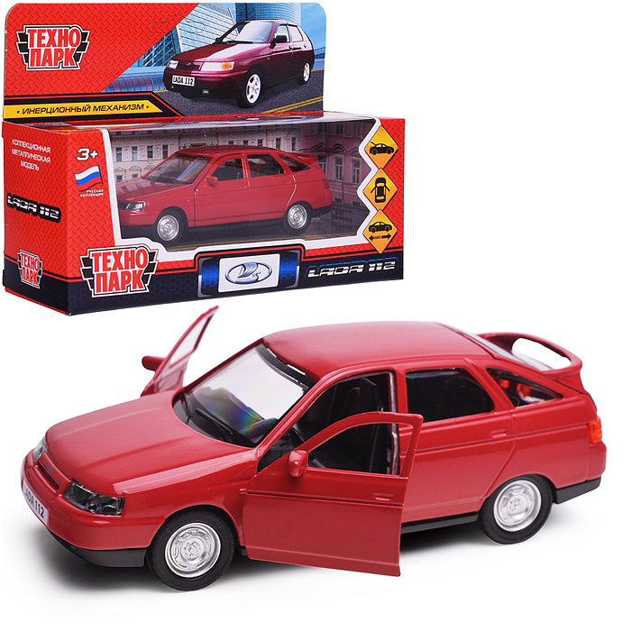 Машина металл ваз-2112 12 см, двери, багаж, вишневый, в коробке