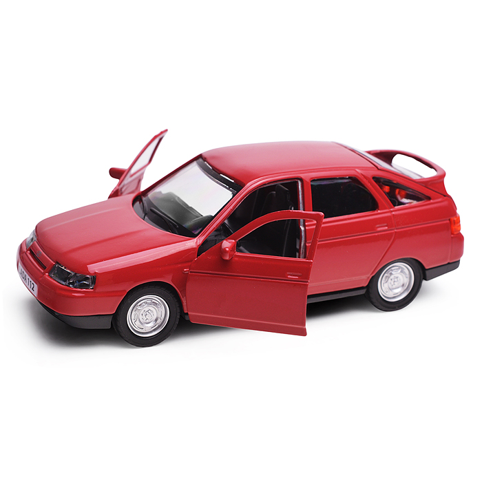 Машина металл ваз-2112 12 см, двери, багаж, вишневый, в коробке