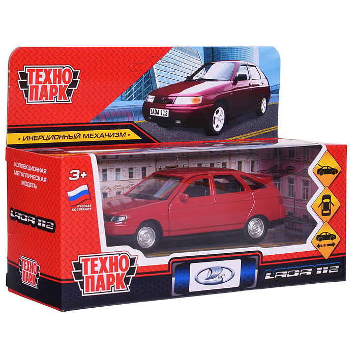 Машина металл ваз-2112 12 см, двери, багаж, вишневый, в коробке