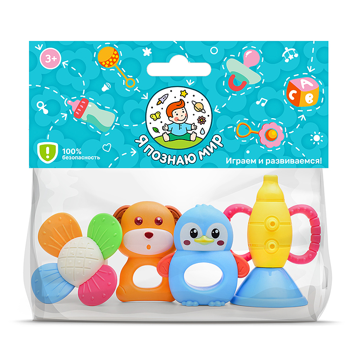 Фото к товару Набор погремушек Y0164 "Яркие грызунки" в пакете Набор погремушек Y0164 "Яркие грызунки" в пакете