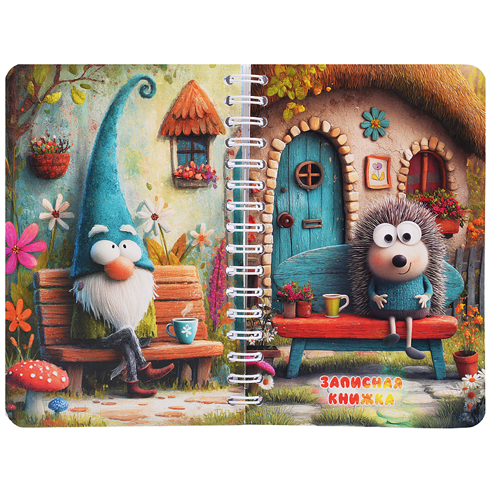 Записная книжка - перевертыш 80л. А6 на гребне "Забавное чаепитие"