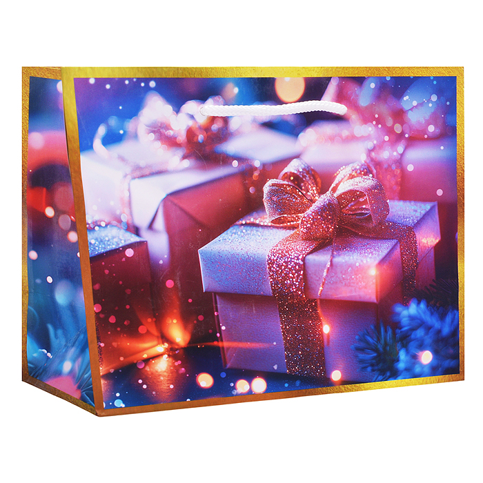 Бумажный пакет для сувенирной продукции с ламинацией, с шириной основания 23 cм