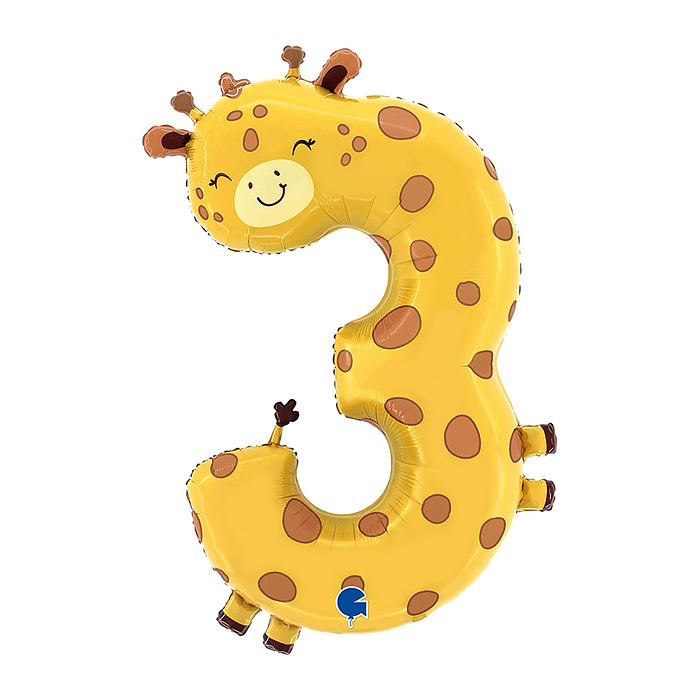 Шар (36''/91 см) Цифра, 3 Жираф, 1 шт. в уп.