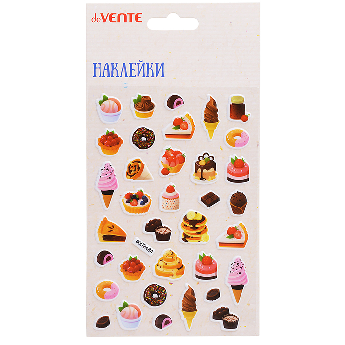 Наклейки мягкие "Десерты" размер карточки 10x15 см, puff, объемные, многоразовые