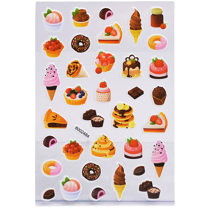 Наклейки мягкие "Десерты" размер карточки 10x15 см, puff, объемные, многоразовые