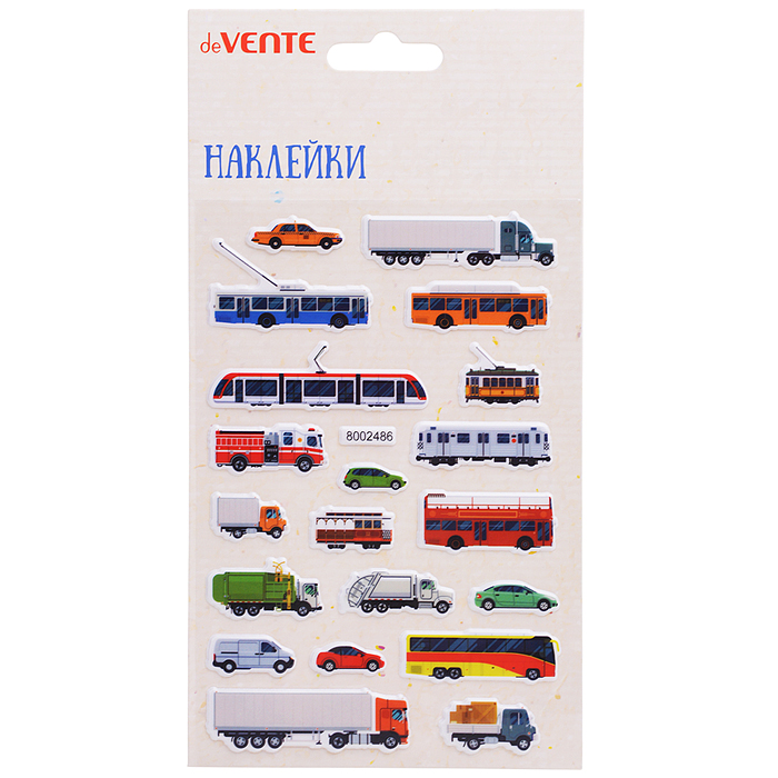 Наклейки мягкие "Транспорт" размер карточки 10x15 см, puff, объемные, многоразовые