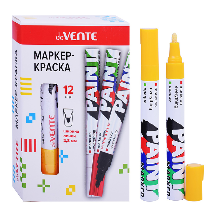 Маркер-краска желтая, круглый алюминиевый корпус, с клипом, нитро-основа, пулевидный наконечник, 2,8