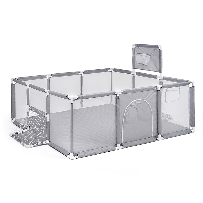 Манеж детский М11-2 прямоугольный с баскетбольным кольцом и воротами (120*180*60) цвет серый