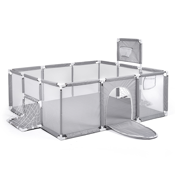 Манеж детский М11-2 прямоугольный с баскетбольным кольцом и воротами (120*180*60) цвет серый