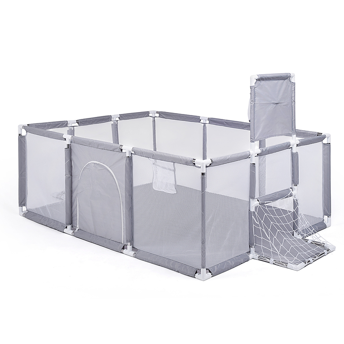 Манеж детский М11-2 прямоугольный с баскетбольным кольцом и воротами (120*180*60) цвет серый