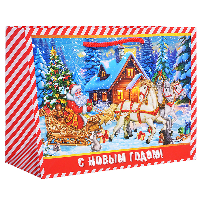 Бумажный пакет для сувенирной продукции с ламинацией, с шириной основания 23 cм