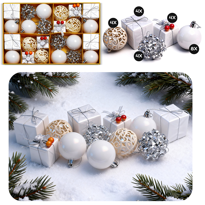 Набор новогодних украшений S2534 "Морозные мотивы" (24шт х 5см)