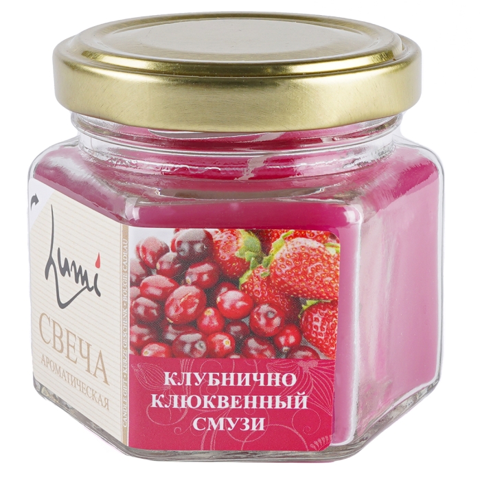 Свеча ароматическая в банке "Клубнично-Клюквенный Смузи" 5х6 см, 1 шт. с держателем