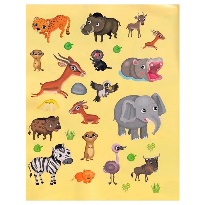 Книжка с наклейками формат А4. Приключения в жаркой саванне. 50 наклеек. Барсотти Э.