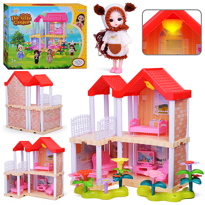 Дом для куклы 666-B1A-5 "Котедж" с мебелью, в коробке