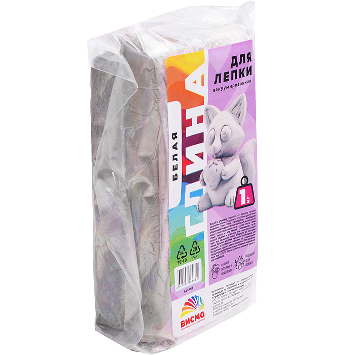 Глина для лепки вакуумированная, белая 1 кг, 