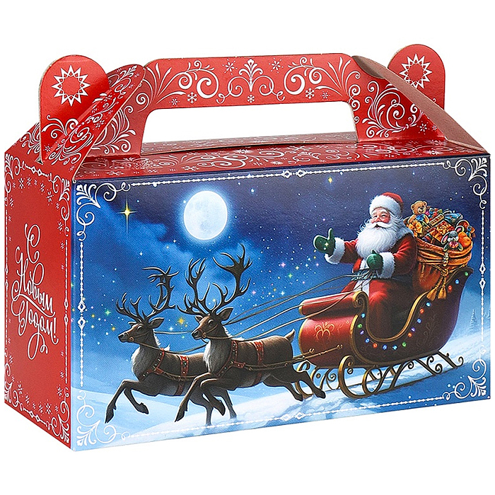 Коробка для конфет "Дед Мороз везет подарки" 500г
