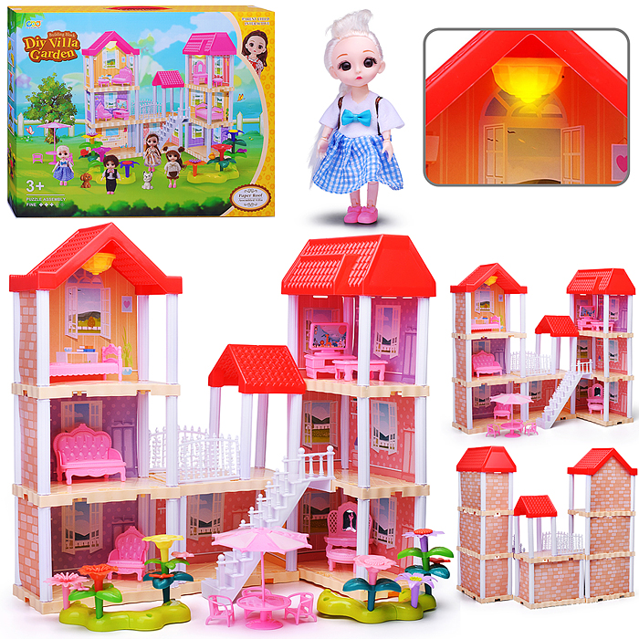 Дом для куклы 666-B5A-6 "Дачный котедж" с мебелью, в коробке