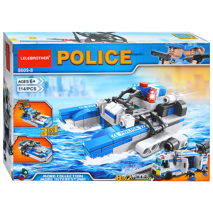 Конструктор 8609-8 "Полицейский катер" (114 дет.) в коробке