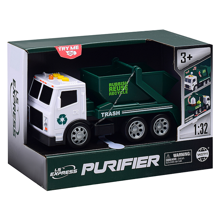 Машина WY1131A "Мусоровоз" с ковшом, 1:32 (свет, звук) в коробке