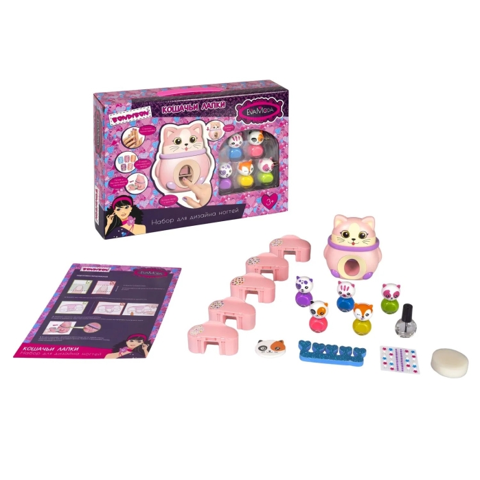 Игровой набор для дизайна ногтей Eva Moda "Кошачьи лапки", принтер-штамп в виде кошки, карт