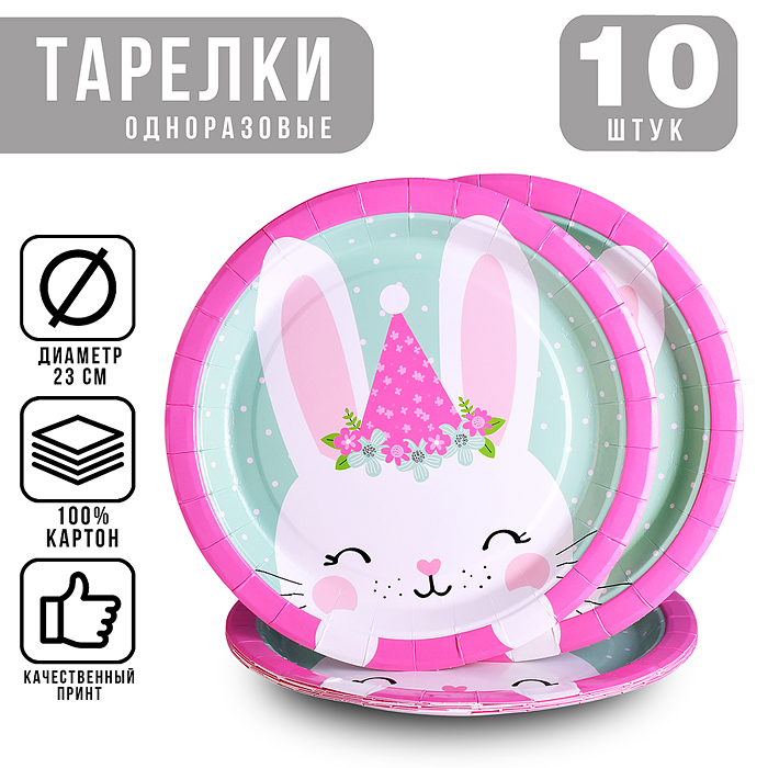 Набор посуды одноразовой 00-7479 "Зайка" тарелки (10 шт.)