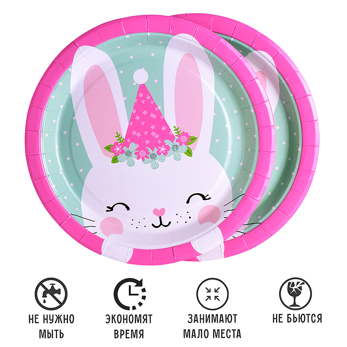 Набор посуды одноразовой 00-7479 "Зайка" тарелки (10 шт.)