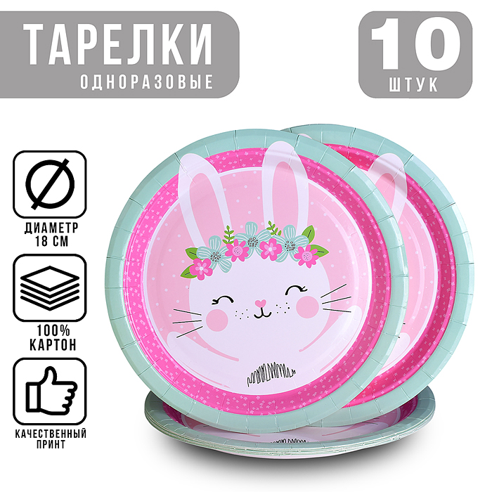 Набор посуды одноразовой 00-7480 "Зайка" тарелки (10 шт.)