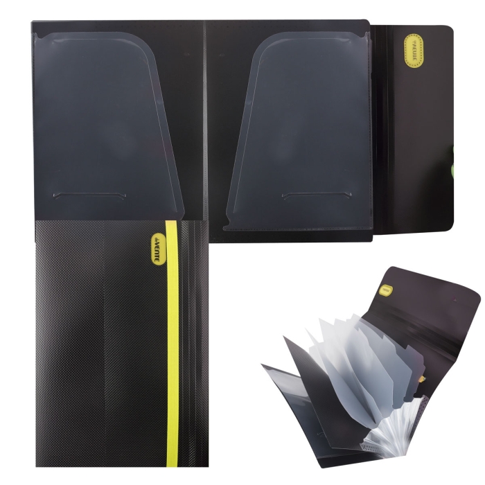 Папка с вкладышами A5 500 мкм "MonoChrome" непрозрачная черная с неоновым желтым, 20 л.