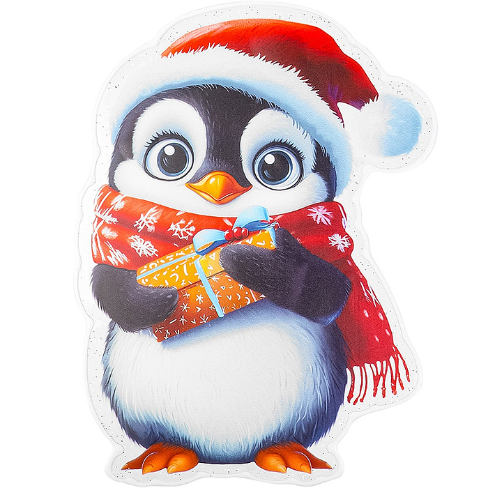 Силиконовая новогодняя наклейка "Новогодний пингвин" 20*25 см 
