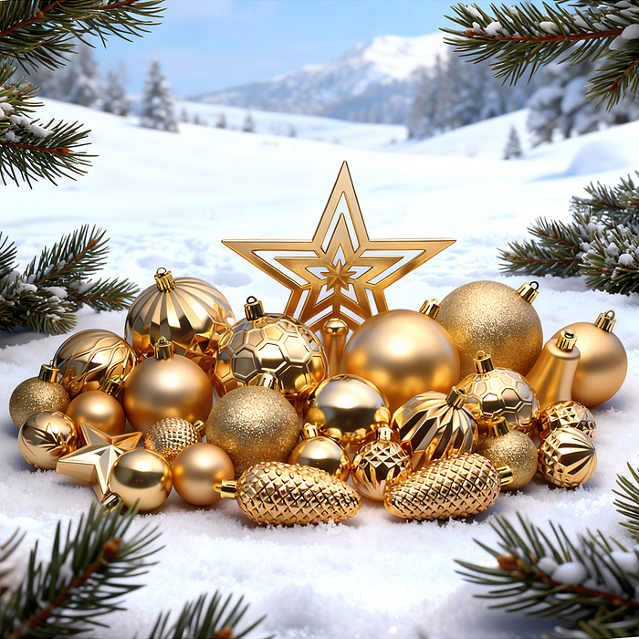 Фото к товару Набор новогодних украшений S2634 "Золотой иней" (45 шт х 4, 6, 8 см) Набор новогодних украшений S2634 "Золотой иней" (45 шт х 4, 6, 8 см)