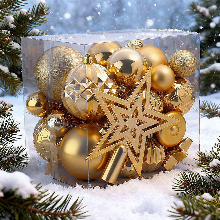 Фото к товару Набор новогодних украшений S2634 "Золотой иней" (45 шт х 4, 6, 8 см) Набор новогодних украшений S2634 "Золотой иней" (45 шт х 4, 6, 8 см)
