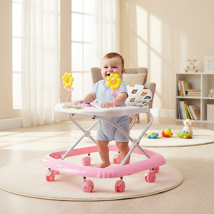 Ходунки 520-1 "Цветочки" (цвет белый/розовый)