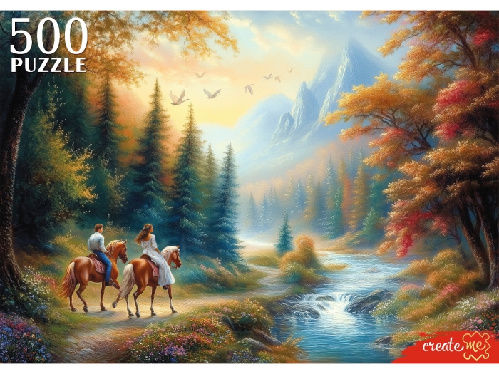 Пазлы 500 "Пара на лошадях в горах"