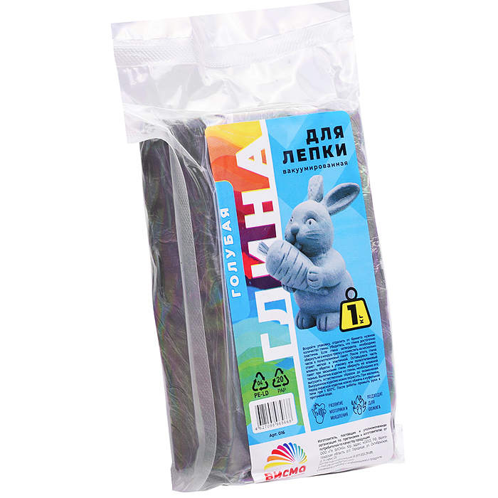 Глина для лепки вакуумированная, голубая 1 кг, 