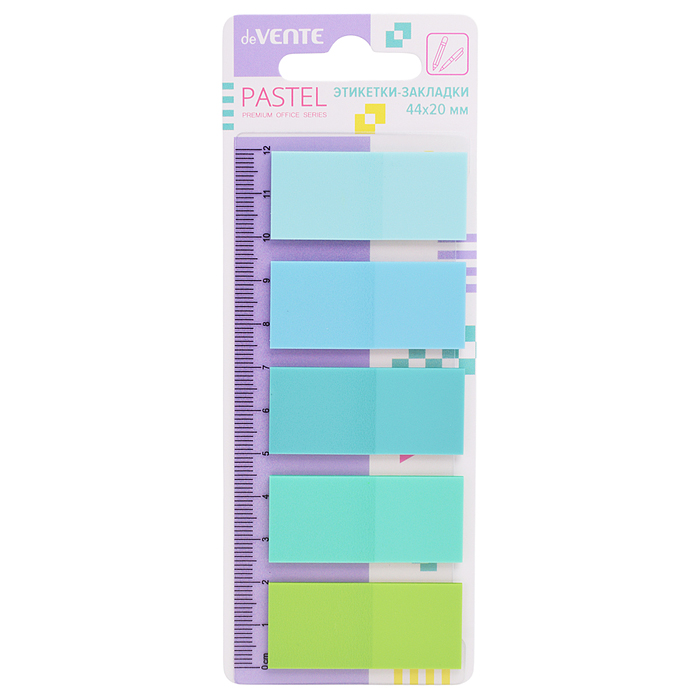 Набор самоклеящихся этикеток-закладок "Pastel" пластиковые полупрозрачные 44x20 мм, 5x20 листов