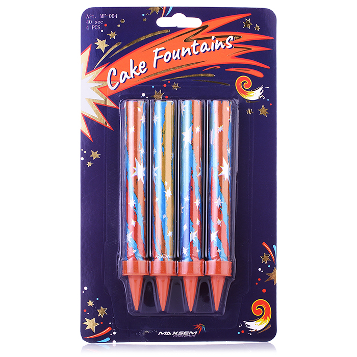 Свеча Фонтан для торта, разноцветный поток искр 10-12,5 см, (30сек.) 4 шт.