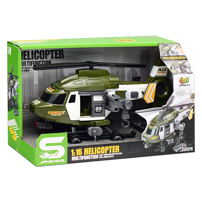 Вертолет JS128C "Военный" (свет, звук) в коробке